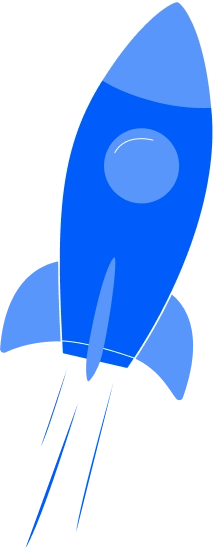 A blue rocket launching, symbolising growth and success for a digital marketing journey