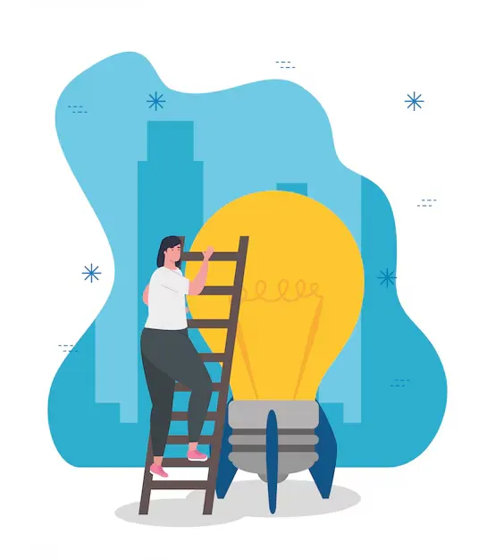 woman ladder with a start-up light bulb for what makes a successful digital marketer